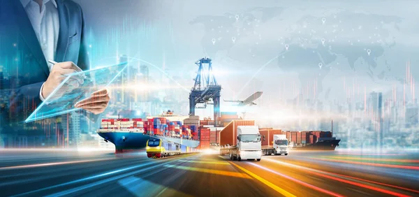 Innovatietechnologie Digitale Toekomst Van Logistiek Goederenvervoer Import Export Concept Manager Stockafbeelding