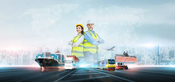 Innovatietechnologie Digitale Toekomst Van Logistiek Vrachtvervoer Import Export Ingenieur Werknemer Stockfoto