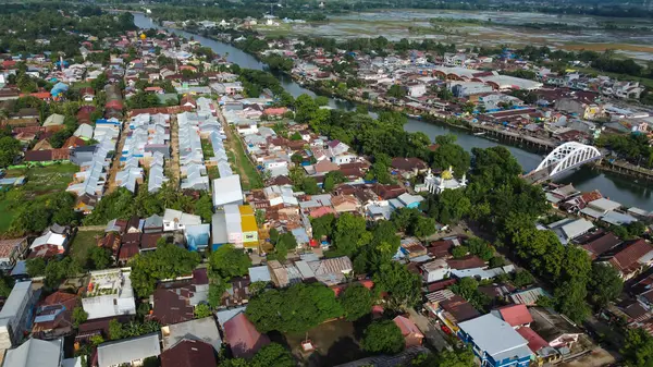 View of the city of Pangkep, Indonesia, seen above in the afternoon
