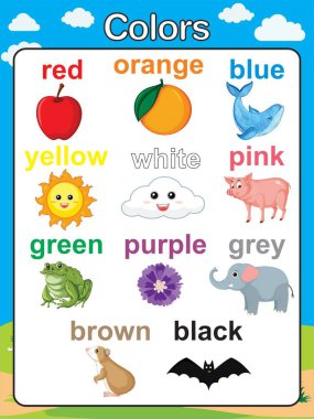 Anaokulu ya da anaokulu posterlerini öğrenen renkli çocuklar. Yazdırılabilir