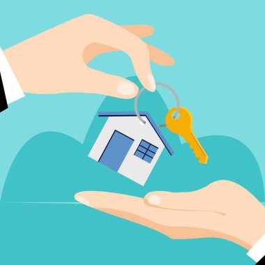 Konut kredisi bankeri ve ev sahibi, anahtar, ev, ev kredisi, daire, kira