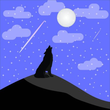 Wolf vektör illüstrasyon sanat gece görünümü