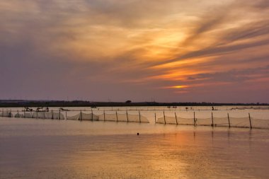 Doğanın arka planında gölün üzerinde güzel bir gün batımı