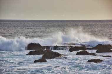 Tenerife adasındaki kayalık bir sahilde dalgalar