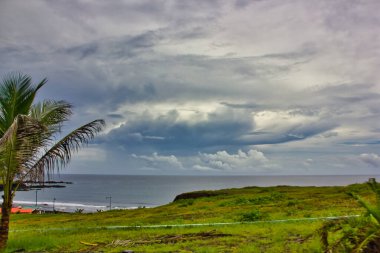 Panorama of tropical beach in Cape Verde, under an amazing sky