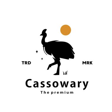 Klasik retro hipster Cassowary logo vektör anahat kuş siluet sanat simgesi