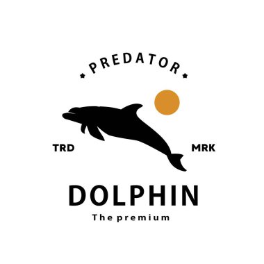 Klasik nostaljik hipster yunus logosu ana hatları siluet sanat simgesi