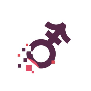 Beyaz arkaplanda çift cinsiyetli, pikselli resim logosu simgesi için imzala