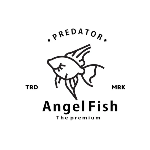 Vintage Retro Hipster Angel Fish Logo Vector Monoline Art Icon — Stock Vector