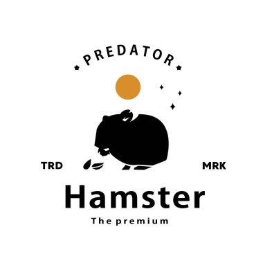 Klasik retro hipster hamster logo vektör anahat siluet sanat simgesi