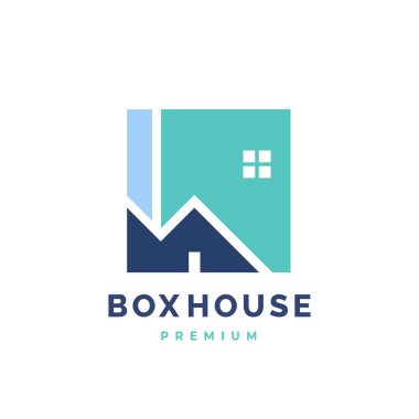 Box house logo tasarım şablonu, soyut ve minimalist biçim biçimine sahip bina