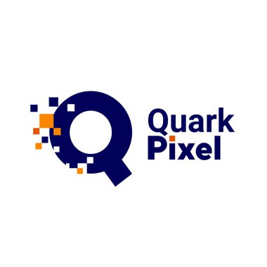 Minimalist Q harfi logosu. Q harfi piksel işareti dijital 8 bit