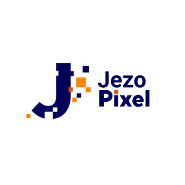Minimalist J harfi logosu. J harfi piksel işareti dijital 8 bit