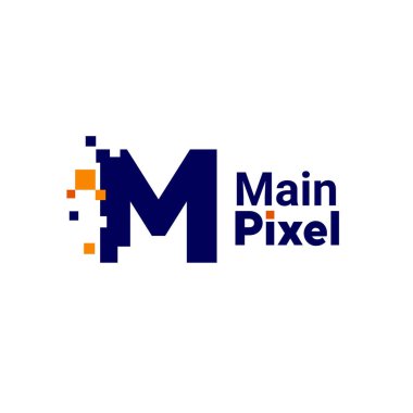 Minimalist Nokta M Harfi Logosu. M harfi piksel işareti dijital 8 bit