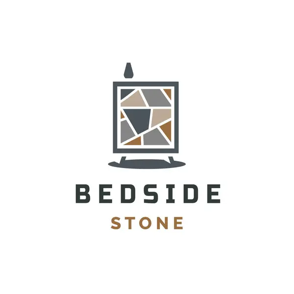 Yatağın başucunda taş mobilya minimalist logo vektör resimleme