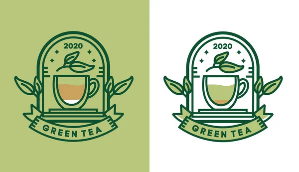 Yeşil çay logosu tasarımı, yiyecek ve içecek işletmelerine uygun kafe logoları için minimalist geleneksel vintage çaydanlık.