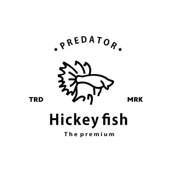 Klasik Antika Hipster Hickey Balık Logosu Ana Hatlı Monolin Sanat — Stok Vektör