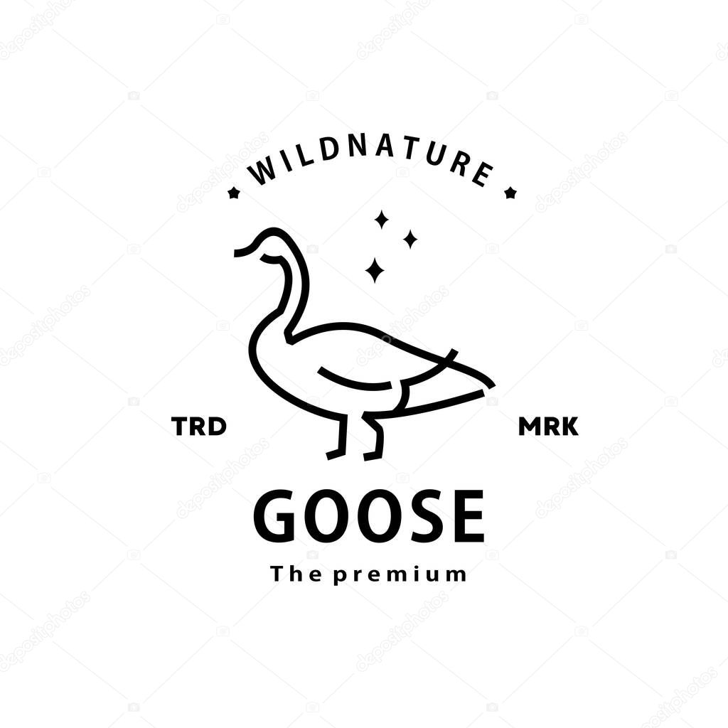Vintage retro hipster goose logo vector outline monoline art icon