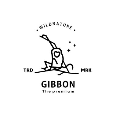 Klasik retro hipster gibbon logo vektör anahat monoline sanat simgesi