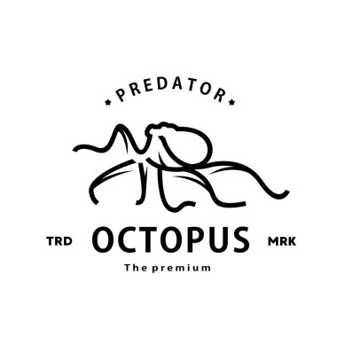 Klasik retro hipster ahtapot logo vektör anahatları monoline sanat simgesi