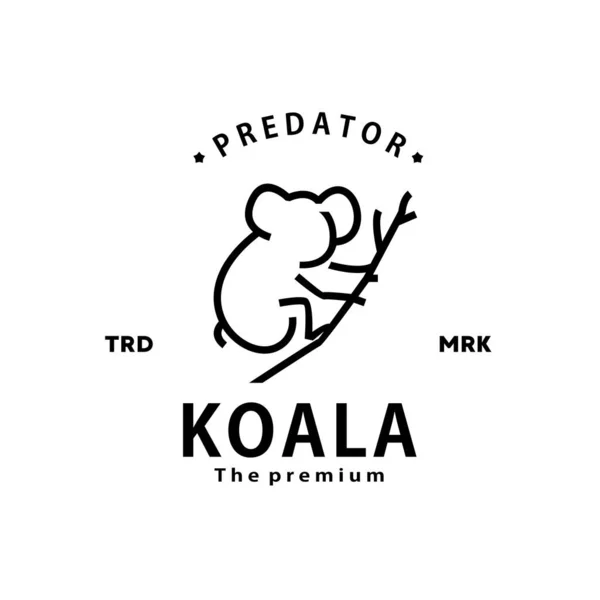 Klasik retro hipster koala logo vektör anahatları monoline sanat simgesi