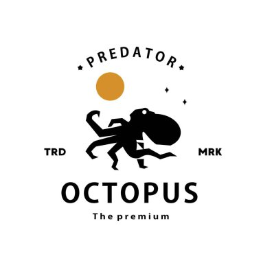 Klasik retro hipster ahtapot logo vektör siluet sanat simgesi