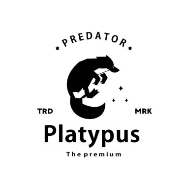 Klasik retro hipster platypus logo vektör anahat monoline sanat simgesi