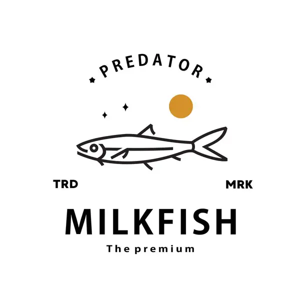 Antika Hipster Süt Balığı Logo Vektör Anahatları Monoline Sanat Simgesi — Stok Vektör
