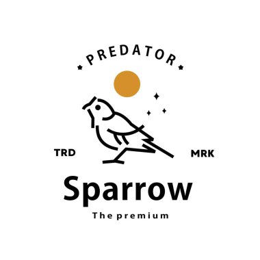 Antika hipster serçe logosu ana hatları monoline sanat simgesi