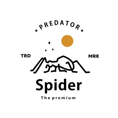 Klasik retro hipster örümcek logosu ana hatlı monolin sanat simgesi