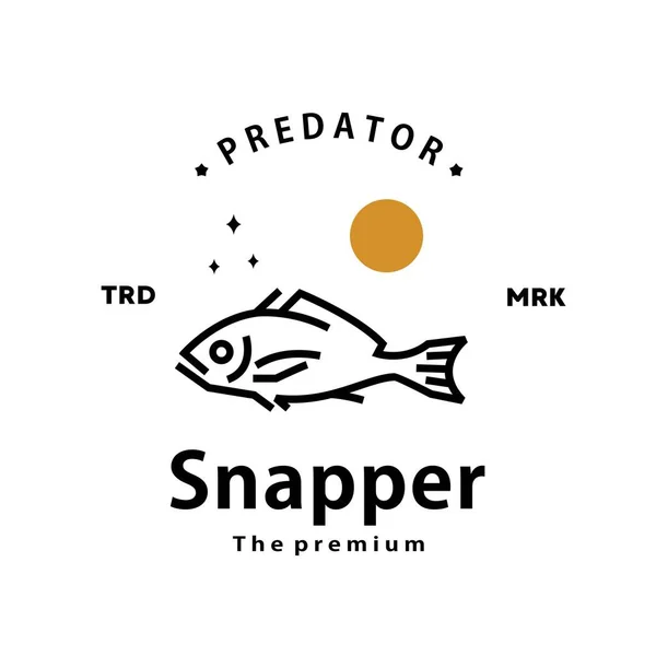 Klasik Retro Hipster Snapper Logo Vektör Anahat Monoline Sanat Simgesi — Stok Vektör