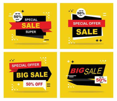 Pankart için özel büyük indirim, sıcak satış, flaş satış, bayrak vektörü, süper satış ve sarı vektör pankartı