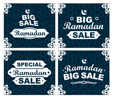 Ramadhan için özel büyük indirim, STICKERS RAMADHAN büyük satış, flash satış, bayrak vektörü, süper satış ramadhan mavi renk