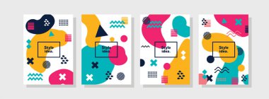 Şirket kimlik broşürü koleksiyonu. İş sunum vektörü A4 dikey yönelim ön sayfa modeli seti.