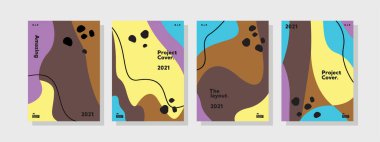 Şirket kimlik broşürü koleksiyonu. İş sunum vektörü A4 dikey yönelim ön sayfa modeli seti.