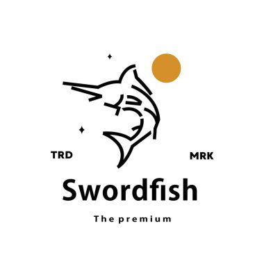 Eski moda hipster hippi kılıç balığı logosu vektör anahatları monoline sanat simgesi