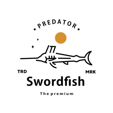 Eski moda hipster hippi kılıç balığı logosu vektör anahatları monoline sanat simgesi