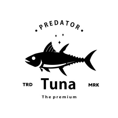 Klasik retro hipster Tuna logo vektör anahatları siluet sanat simgesi