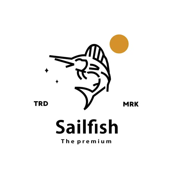 Antika Hipster Yelken Balığı Logo Vektör Anahatları Monoline Sanat Simgesi — Stok Vektör
