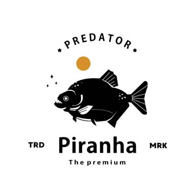 Eski moda hipster piranha logosu vektör anahatları siluet sanat simgesi