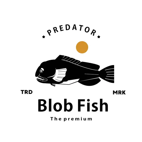 Klasik Retro Hipster Blob Balığı Logo Vektör Anahat Siluet Sanat — Stok Vektör