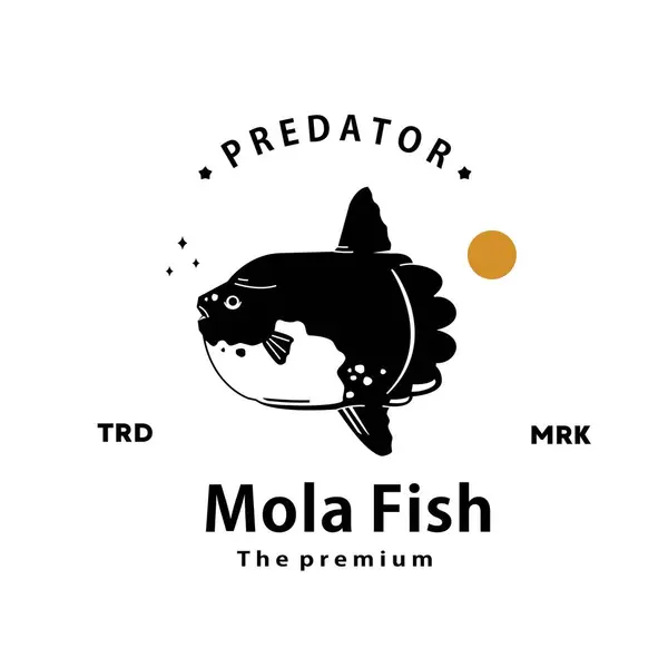Antika Hipster Mola Balık Logosu Ana Hatları Siluet Sanat Simgesi — Stok Vektör