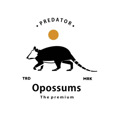Klasik retro hipster opossums logo vektör anahatları siluet sanat simgesi