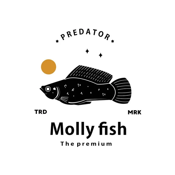 Eski Model Hipster Molly Fish Logo Vektör Anahatları Siluet Sanat — Stok Vektör