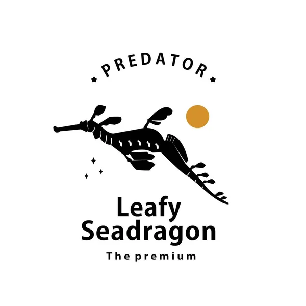 Vintage Retro Hipster Leafy Seadragon Logo Vector Outline Silhouette Art — Stock Vector