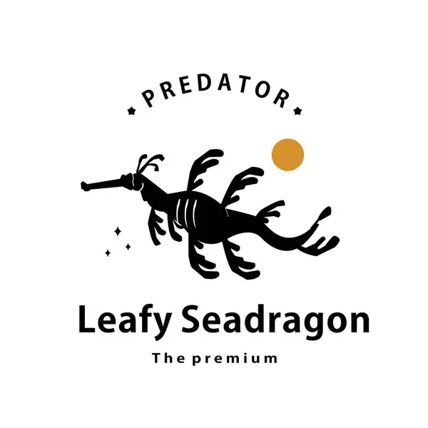 Vintage Retro Hipster Leafy Seadragon Logo Vector Outline Silhouette Art — Stock Vector