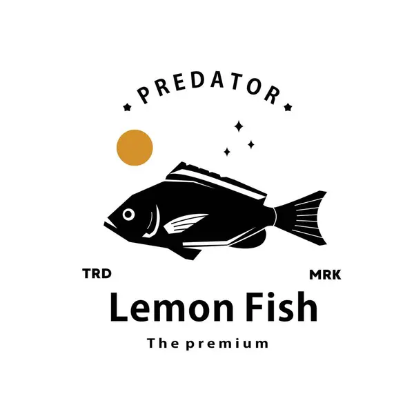 Antika Hipster Limon Balığı Logosu Ana Hatları Siluet Sanat Simgesi — Stok Vektör