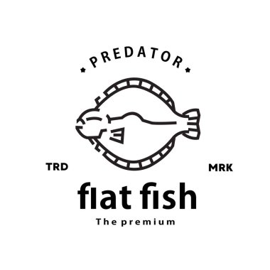 Klasik retro hipster düz balık logosu ana hatları monoline sanat simgesi