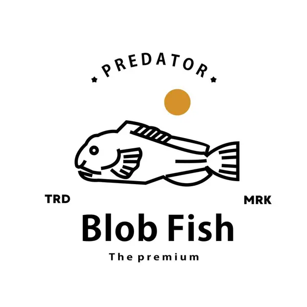 Klasik Retro Hipster Blob Balığı Logo Vektör Anahatları Monoline Sanat — Stok Vektör