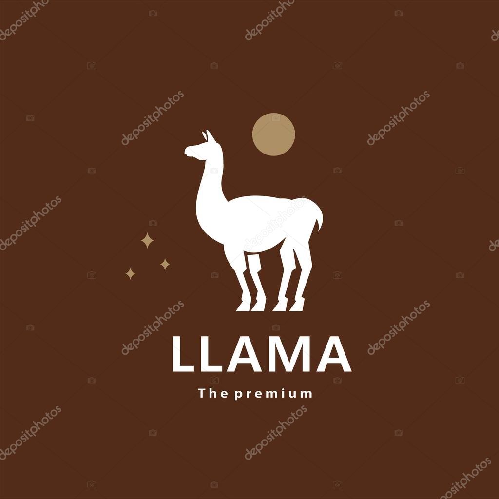 Animal llama natural logo vector icon silhouette retro hipster